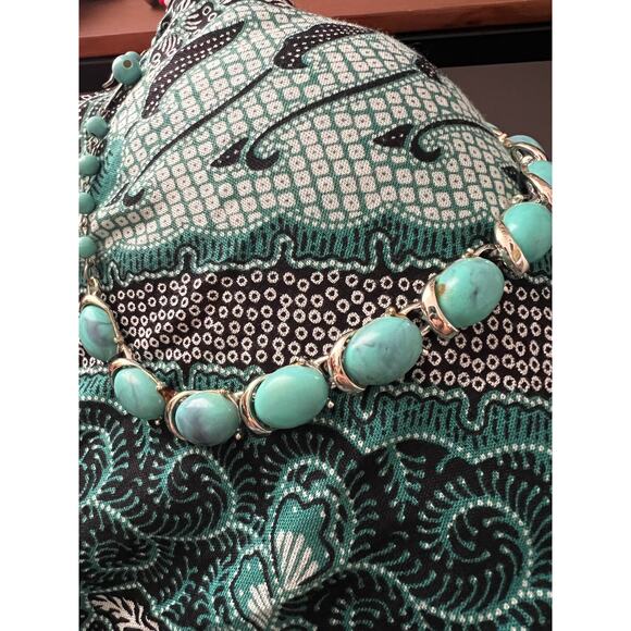 Vintage Coro Faux Turquoise Cabochon Thermostats Necklace Chocker 1950 1960 - Picture 2 of 7